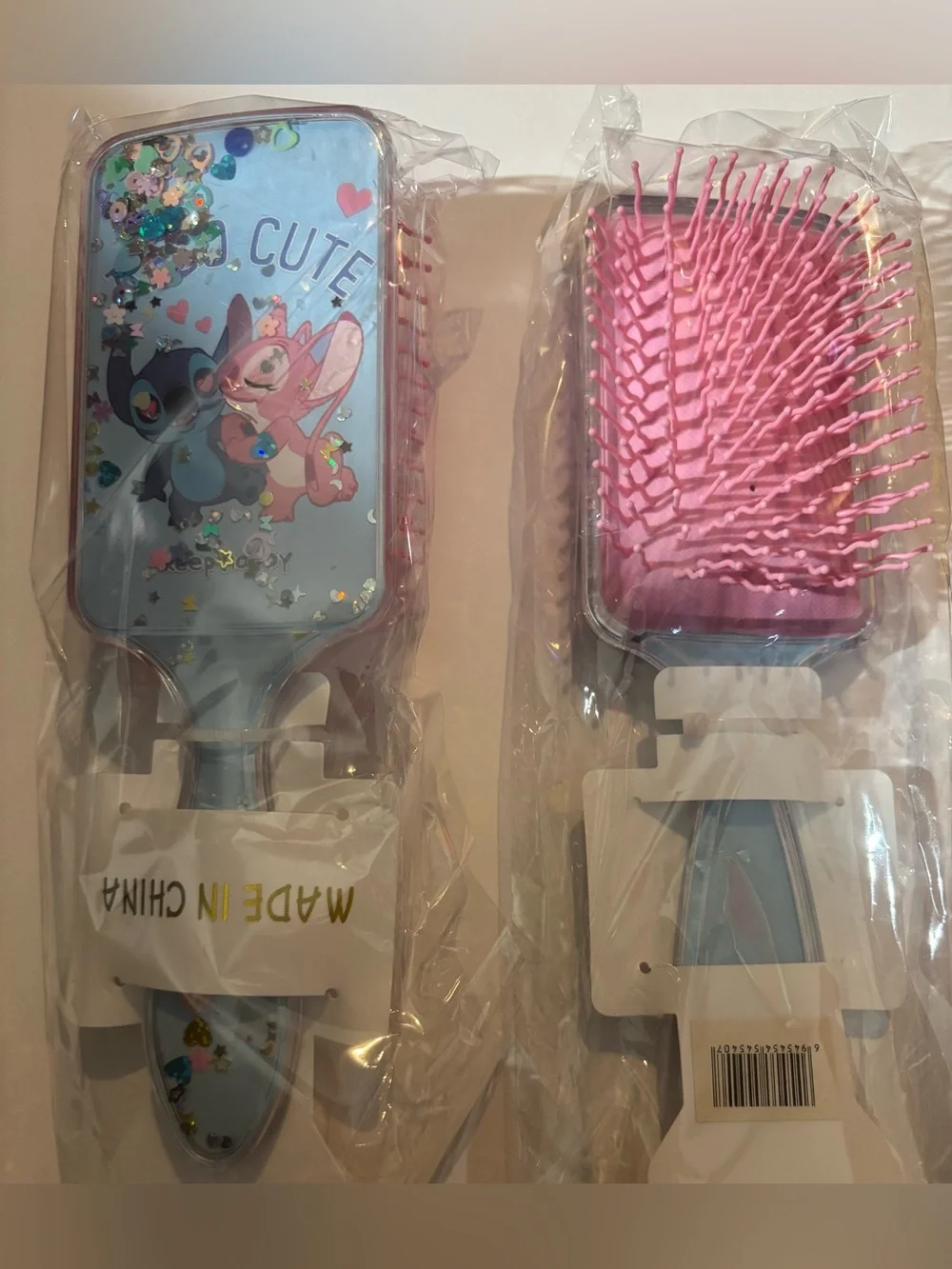 Stitch Pink & Blue Paddle Hair Brush With Glitter